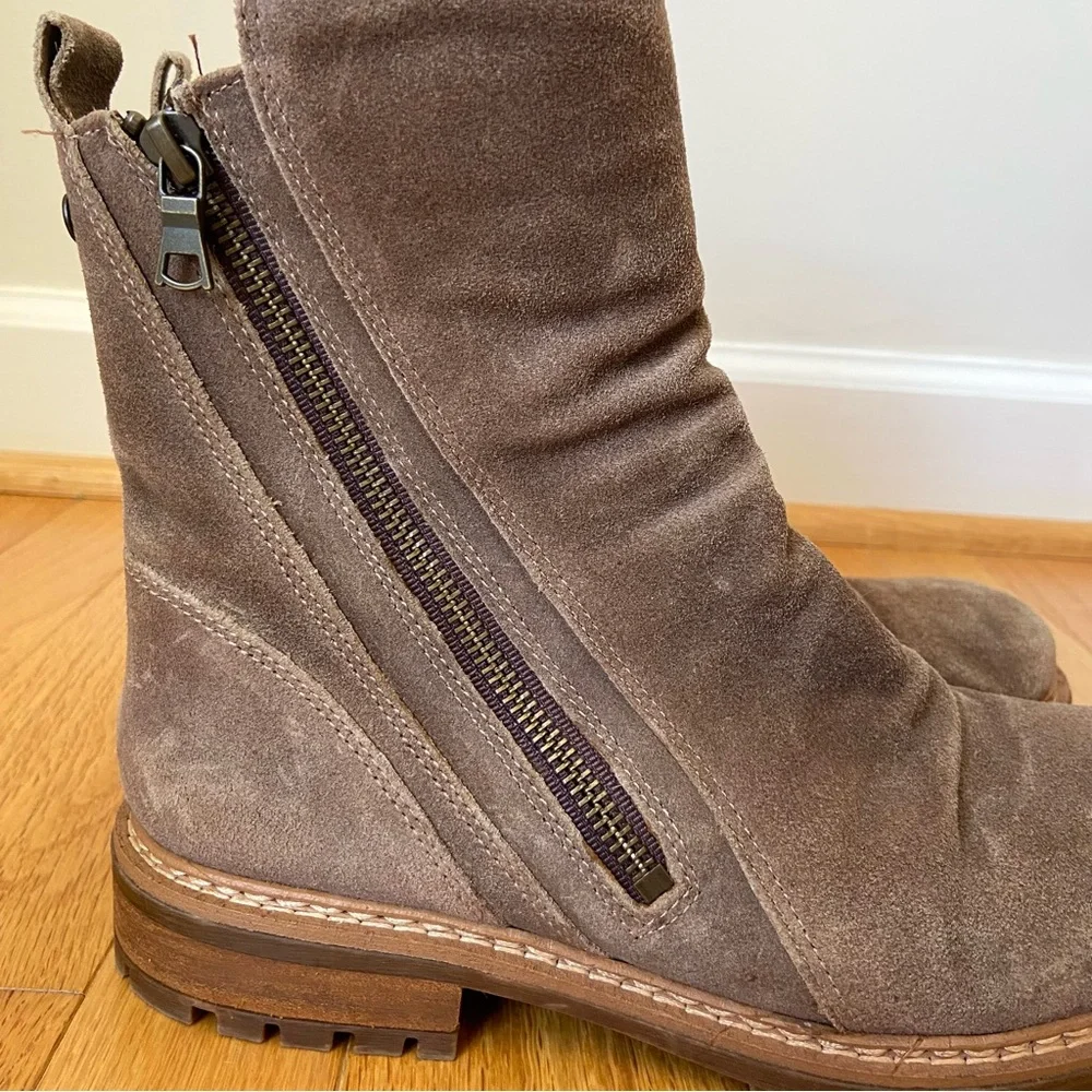 Sofft Lavina Boot Women's 9 Brown Suede Leather Pull On Zip Moto Casual Rustic